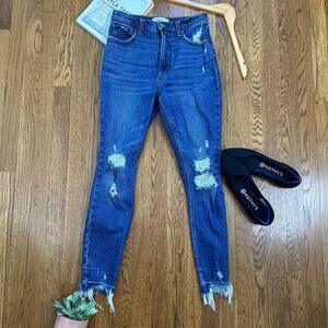 Abercrombie & Fitch Medium Wash Distressed The Skinny High Rise Jean